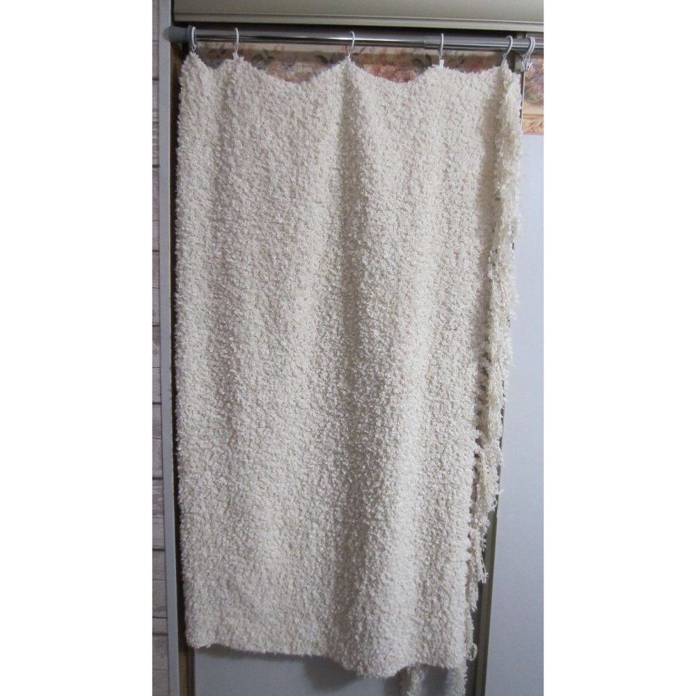 Chris Madden Cream Textured Fringe Boho Casual Cozy Fringe Blanket Throw